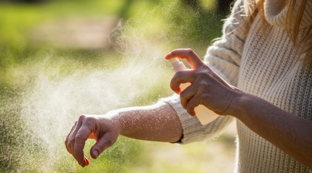 person applying mosquito repellent to arm picture for blog titled what is the best outdoor mosquito killer for large areas