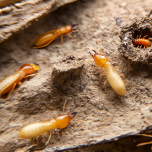 Termites eating wood.